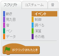 ［イベント］グループ［緑の旗がクリックされたら］ブロック